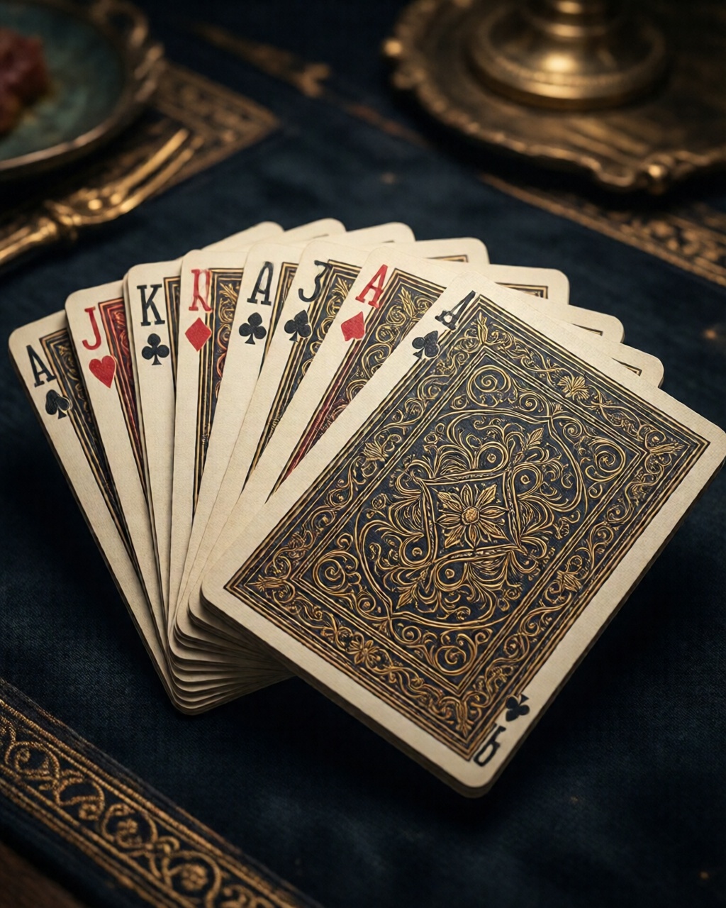 Card game table scene — ہاتھ پڑھنا