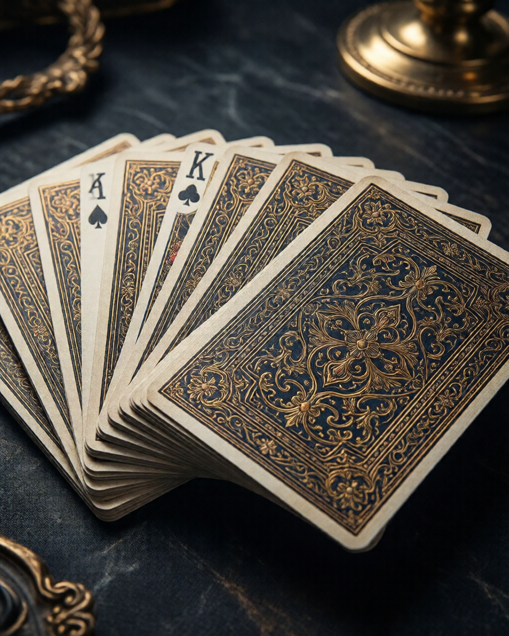 Card game table scene — ہاتھ پڑھنا