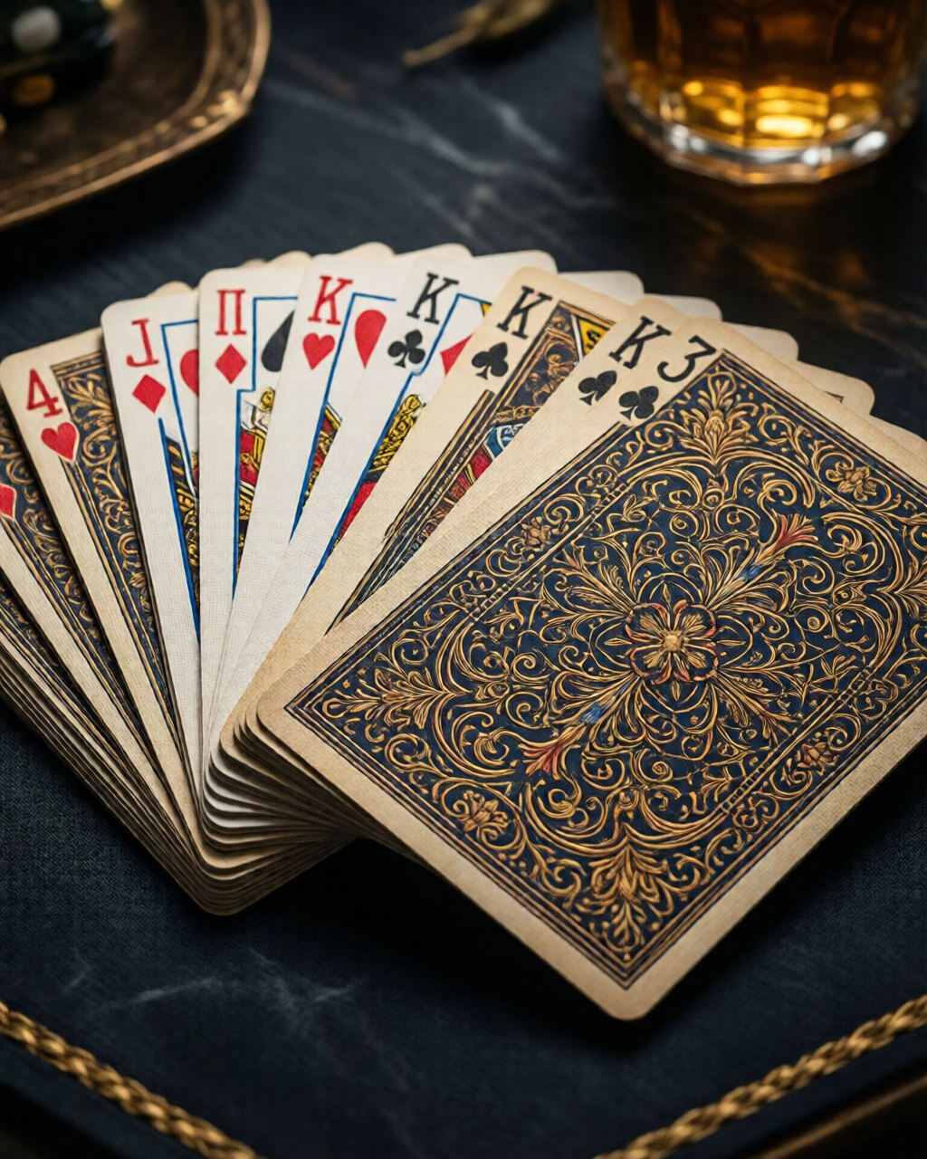 Card game table scene — تین پتی