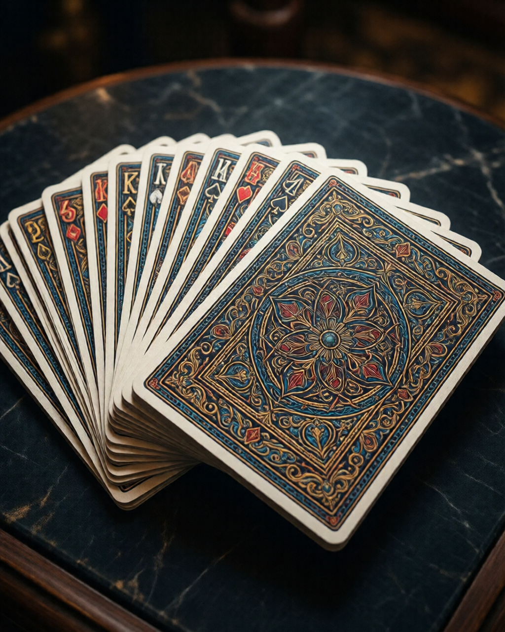 Card game table scene — تین پتی