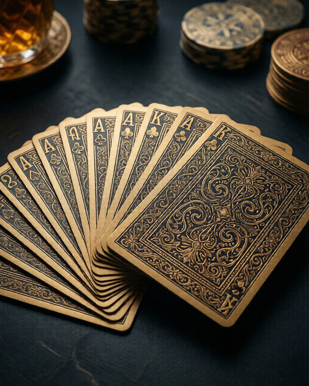 Card game table scene — ہاتھ پڑھنا