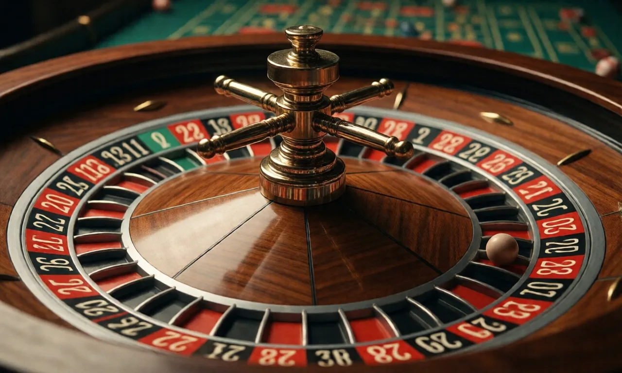 Detailed view of a roulette wheel with a ball, emphasizing the excitement of gambling.